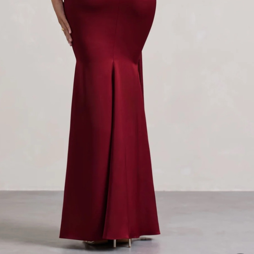 Women's Burgundy Draped Maxi Dress with Side Knot - Picture 4 of 7